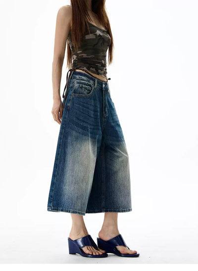 Faded & Washed Wide Denim Shorts Korean Street Fashion Shorts By 77Flight Shop Online at OH Vault