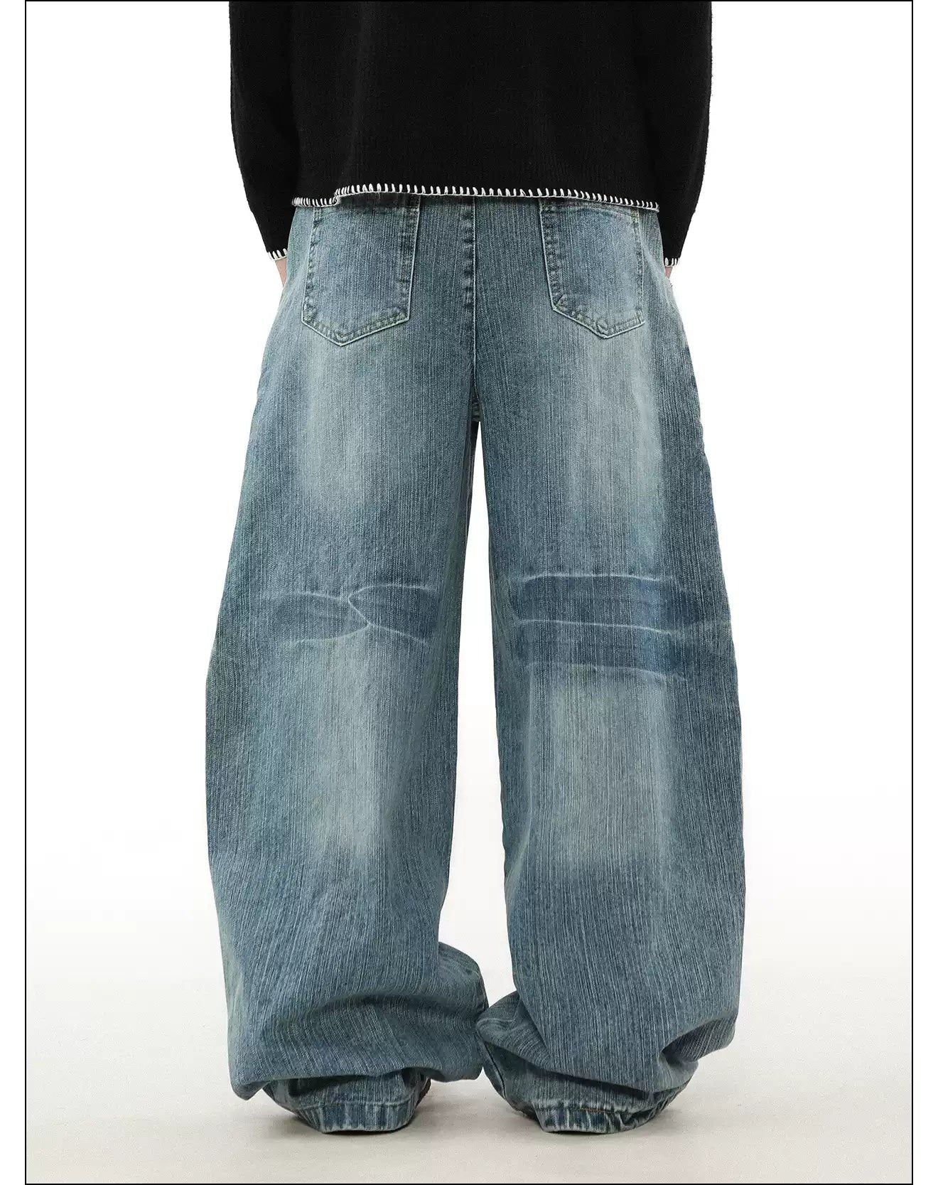 Structured Faded Wide Leg Jeans Korean Street Fashion Jeans By Mr Nearly Shop Online at OH Vault