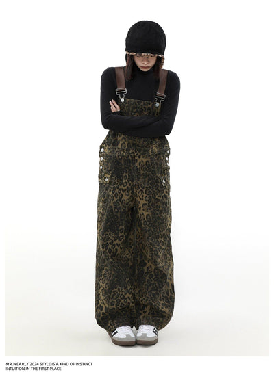 Leopard Print Buttoned Overall Korean Street Fashion Pants By Mr Nearly Shop Online at OH Vault