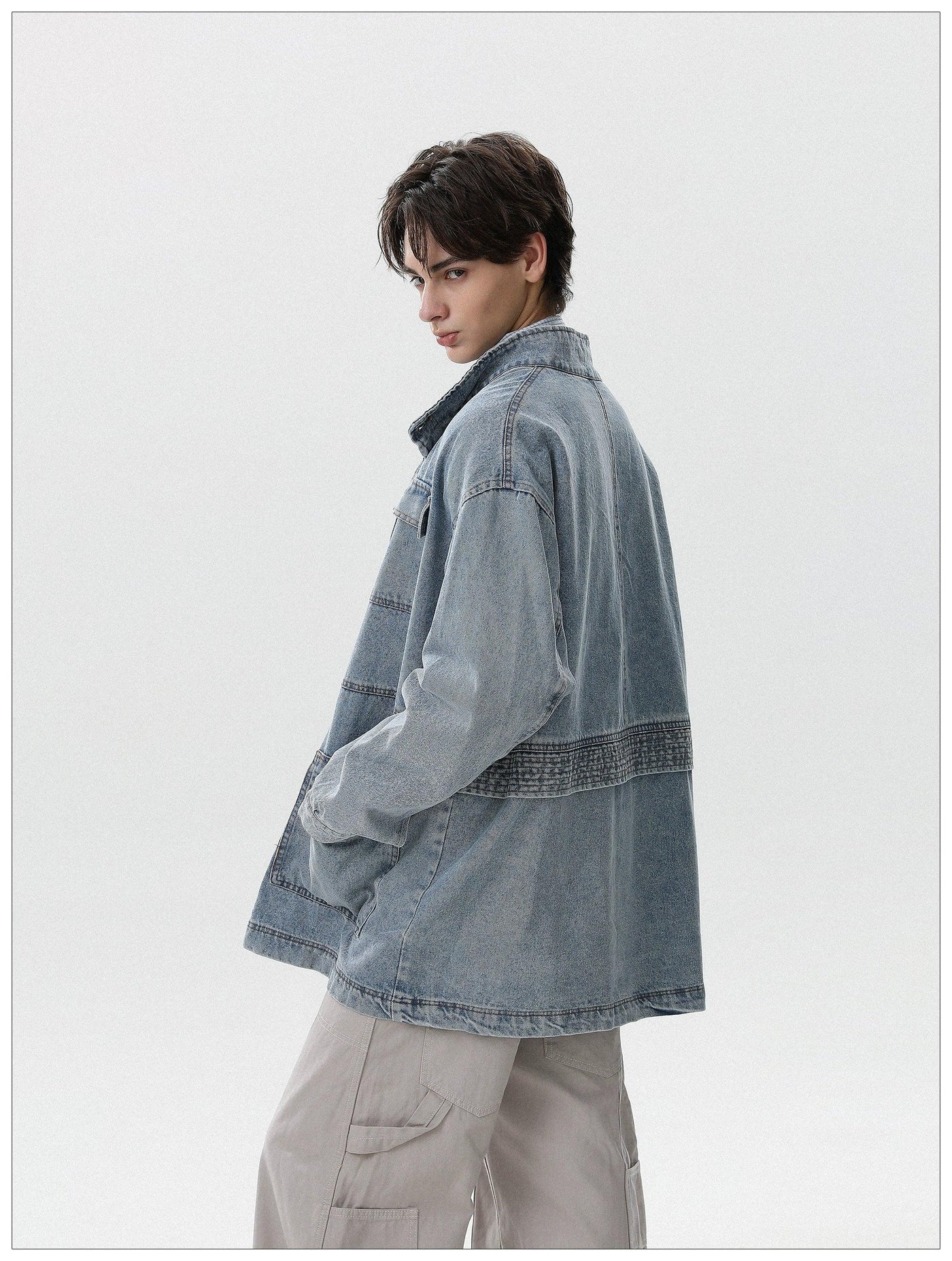 Washed Multi-Pocket Denim Jacket Korean Street Fashion Jacket By Mr Nearly Shop Online at OH Vault
