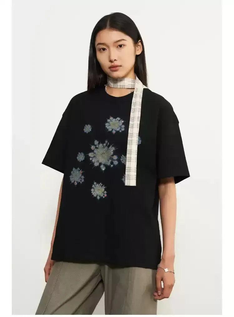 Rhestoned Graphic Print T-Shirt Korean Street Fashion T-Shirt By 11St Crops Shop Online at OH Vault