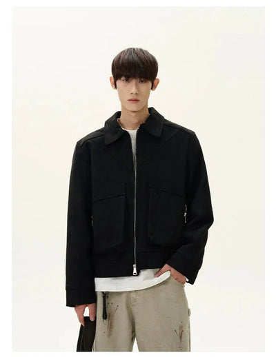 Oversized Pocket Micro Suede Jacket Korean Street Fashion Jacket By A PUEE Shop Online at OH Vault