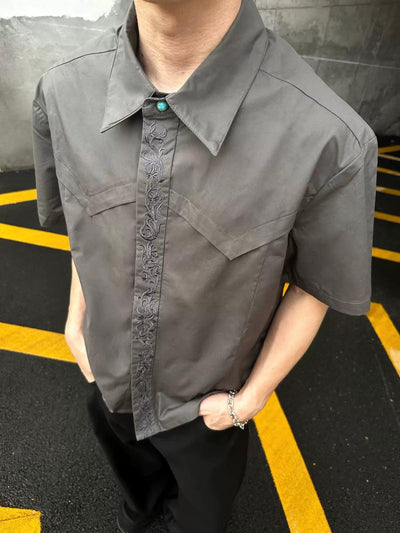 Embroidered Pattern Buttoned Shirt Korean Street Fashion Shirt By Made Extreme Shop Online at OH Vault