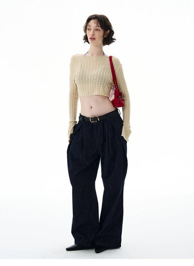 Cable Knit Cropped Thin Sweater Korean Street Fashion Sweater By 77Flight Shop Online at OH Vault
