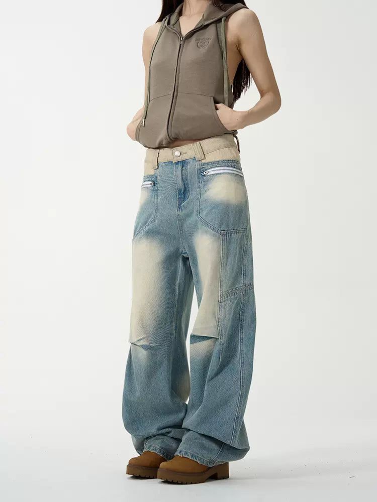 Fade Spots and Spliced Jeans Korean Street Fashion Jeans By 77Flight Shop Online at OH Vault