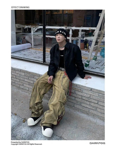 Dirty-Dyed Straight Baggy Cargo Pants Korean Street Fashion Pants By Dark Fog Shop Online at OH Vault