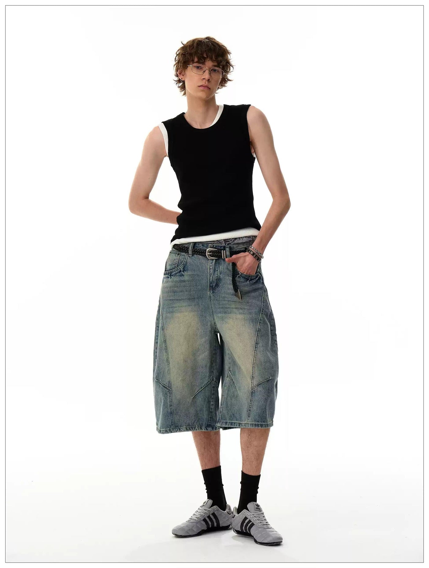 Faded Buttoned Denim Shorts Korean Street Fashion Shorts By Mr Nearly Shop Online at OH Vault