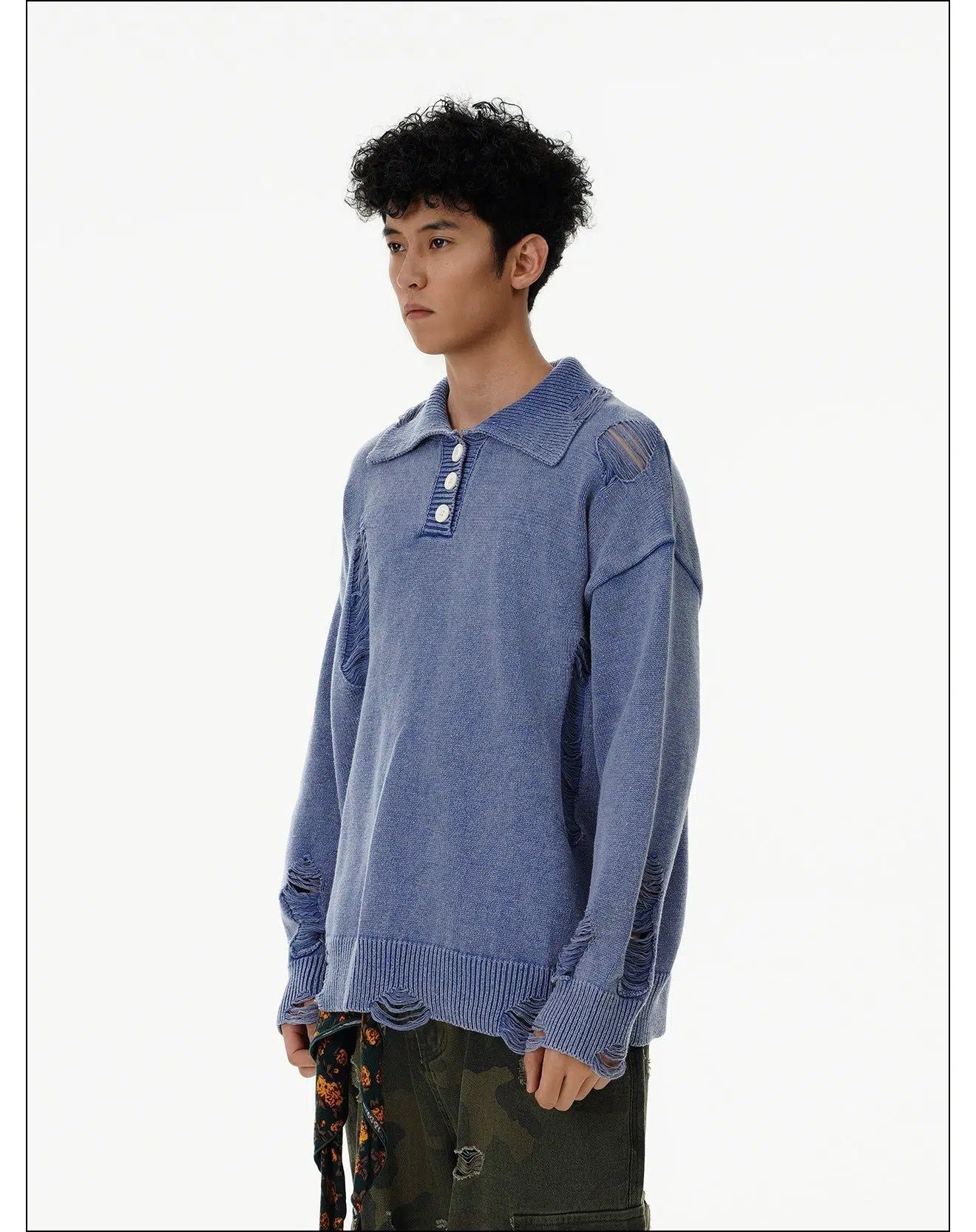 Washed Ripped Hole Knit Polo Korean Street Fashion Polo By Mr Nearly Shop Online at OH Vault