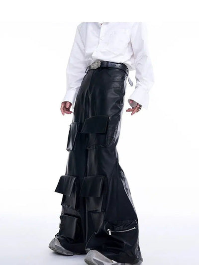 Structured 3D Pocket PU Leather Pants Korean Street Fashion Pants By Slim Black Shop Online at OH Vault