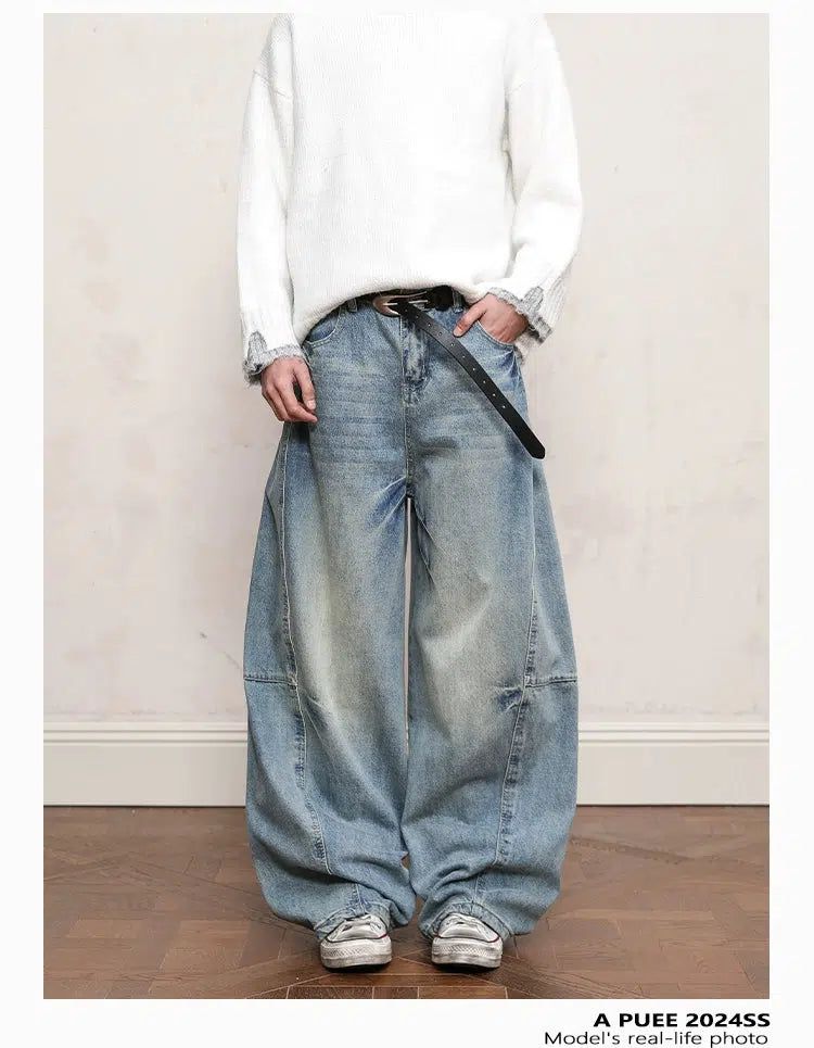 Faded Seam Baggy Fit Jeans Korean Street Fashion Jeans By A PUEE Shop Online at OH Vault