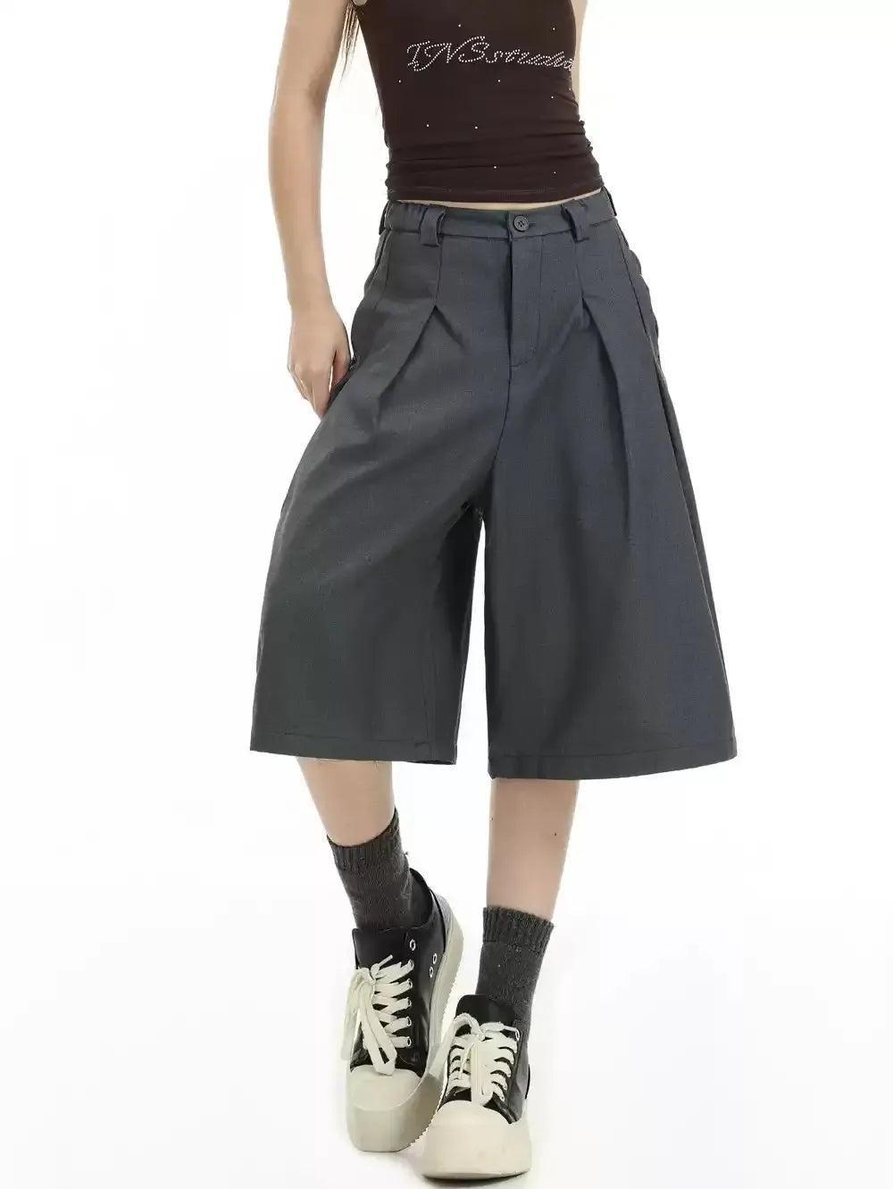 Pleated and Buttoned Suit Shorts Korean Street Fashion Shorts By INS Korea Shop Online at OH Vault