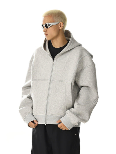 Structured Kangaroo Pocket Zip-Up Hoodie Korean Street Fashion Hoodie By MEBXX Shop Online at OH Vault