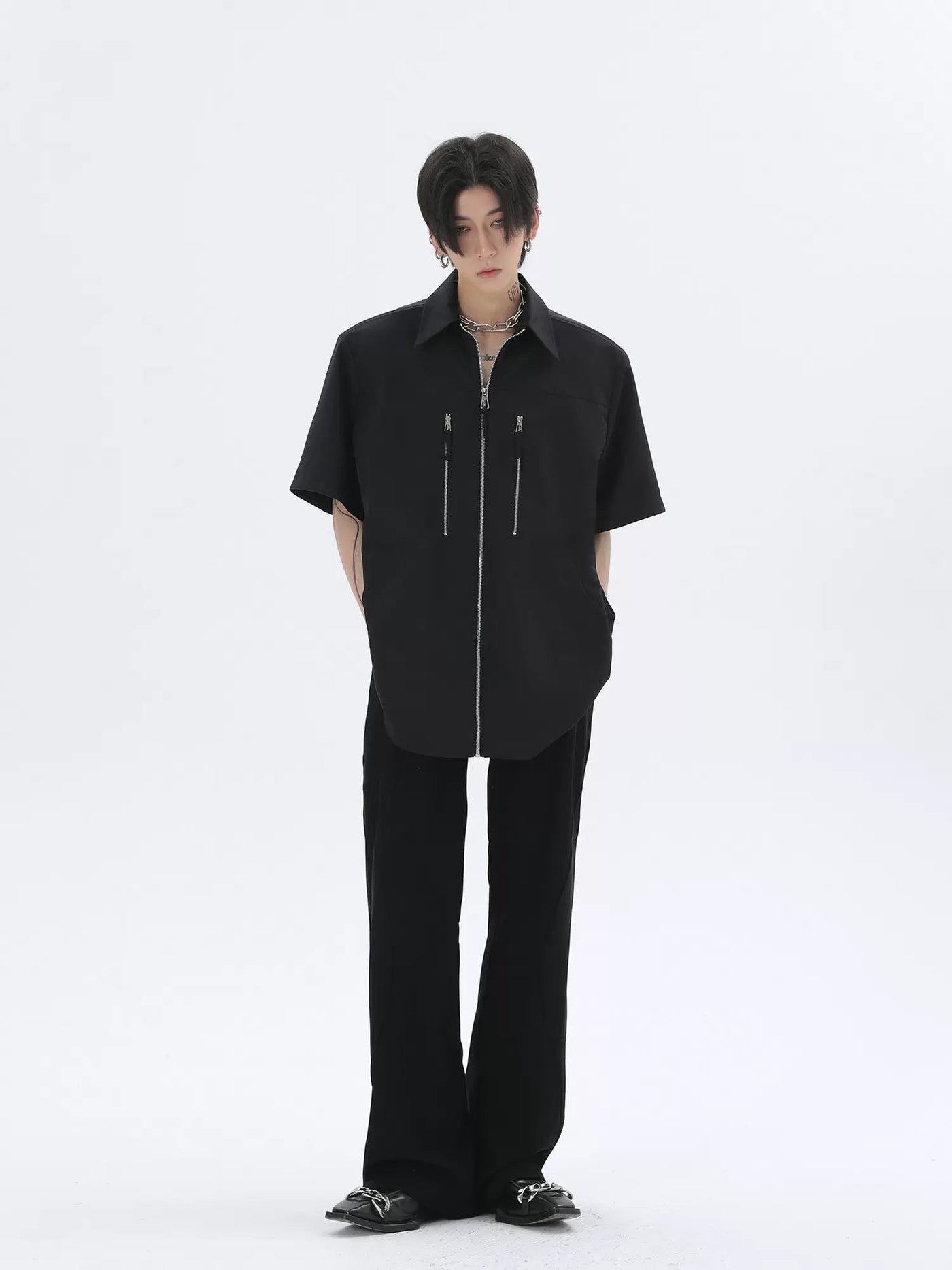 Multi-Zipper Minimal Shirt Korean Street Fashion Shirt By HARH Shop Online at OH Vault
