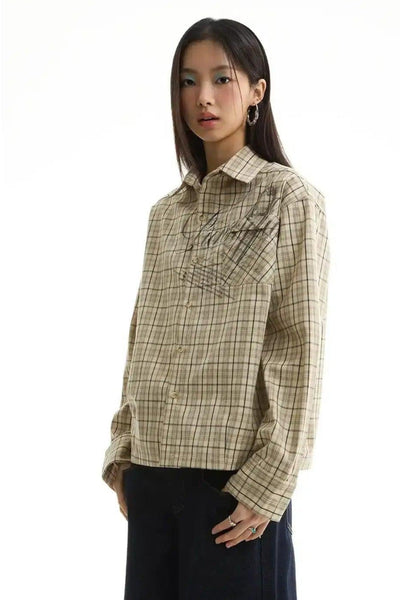 Boxy Plaid Front Pocket Shirt Korean Street Fashion Shirt By Funky Fun Shop Online at OH Vault