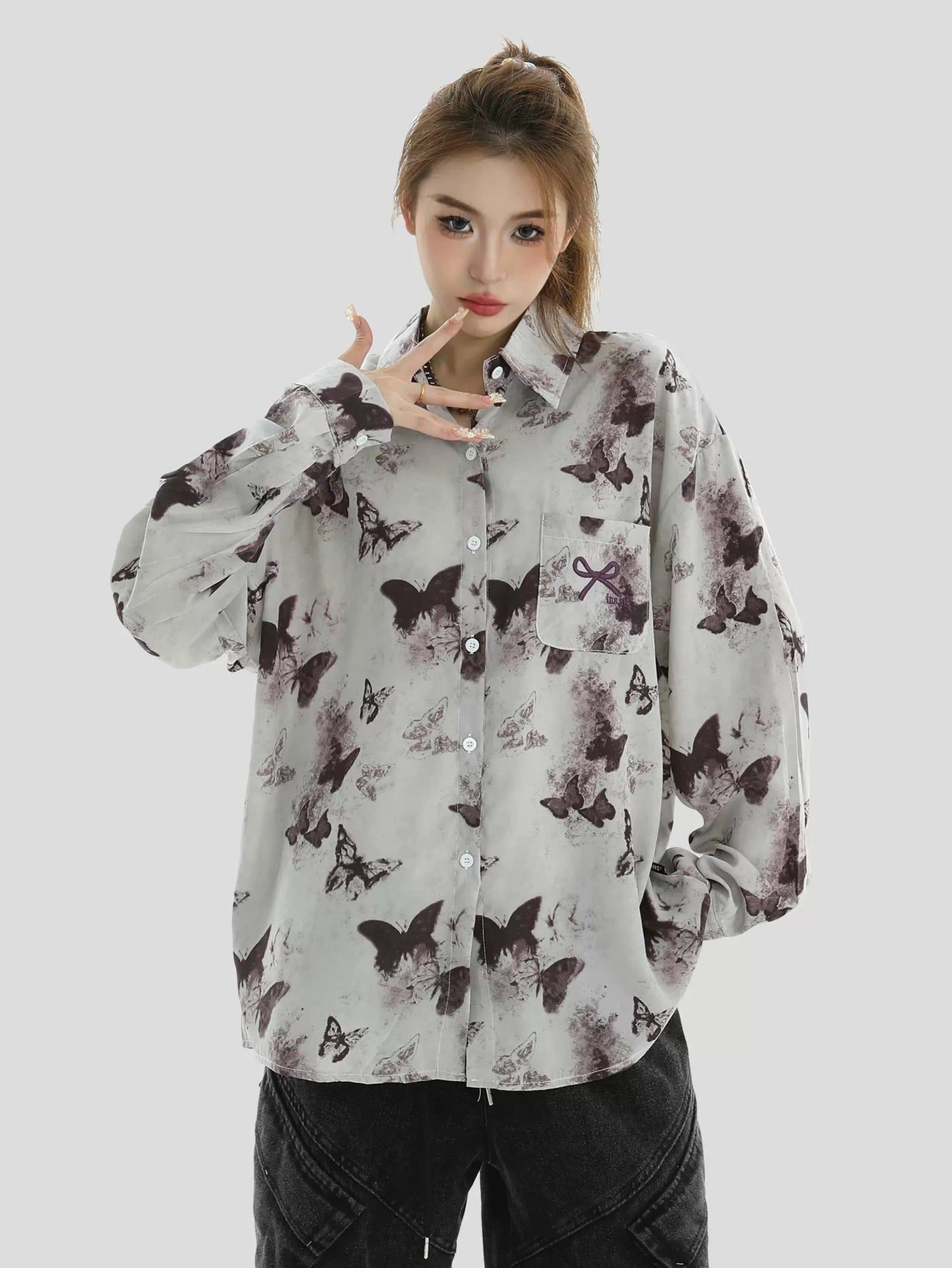 Ink Butterfly Vintage Shirt Korean Street Fashion Shirt By INS Korea Shop Online at OH Vault