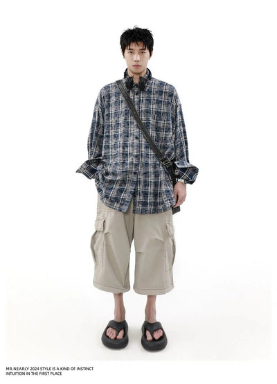 Distressed Plaid Shirt Korean Street Fashion Shirt By Mr Nearly Shop Online at OH Vault