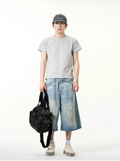 Ink-Splashed Wide Denim Shorts Korean Street Fashion Shorts By 77Flight Shop Online at OH Vault