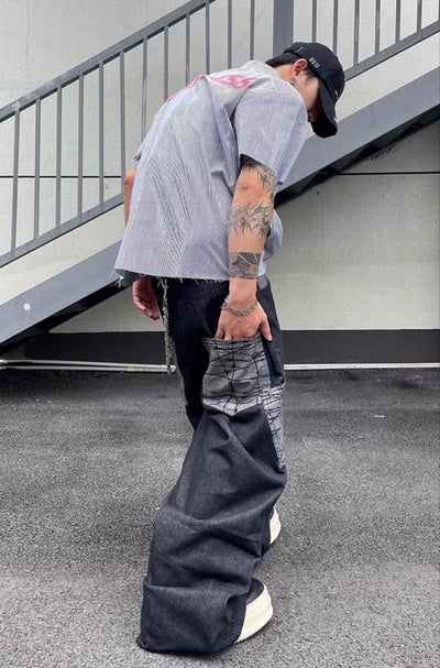 Grunge Pockets Wide Jeans Korean Street Fashion Jeans By Dark Fog Shop Online at OH Vault