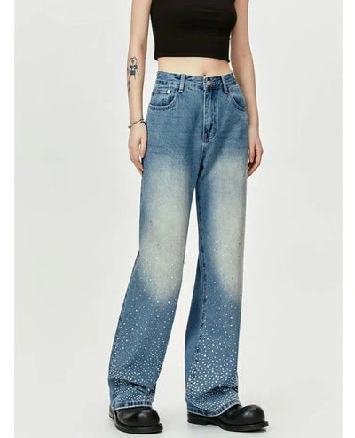 Washed Diamond Detail Jeans Korean Street Fashion Jeans By Made Extreme Shop Online at OH Vault