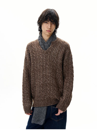 Cable Knit V-Neck Sweater Korean Street Fashion Sweater By 77Flight Shop Online at OH Vault