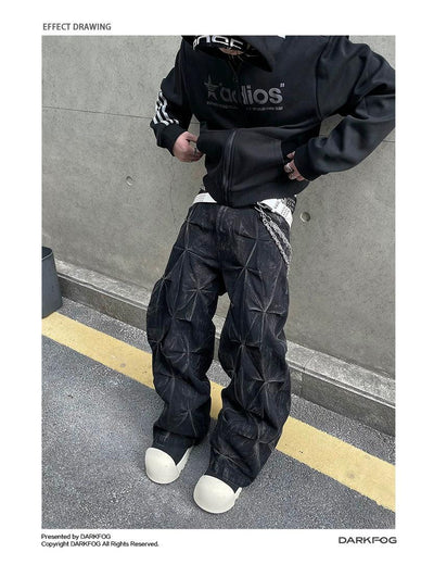 Fade Pleated Pattern Jeans Korean Street Fashion Jeans By Dark Fog Shop Online at OH Vault