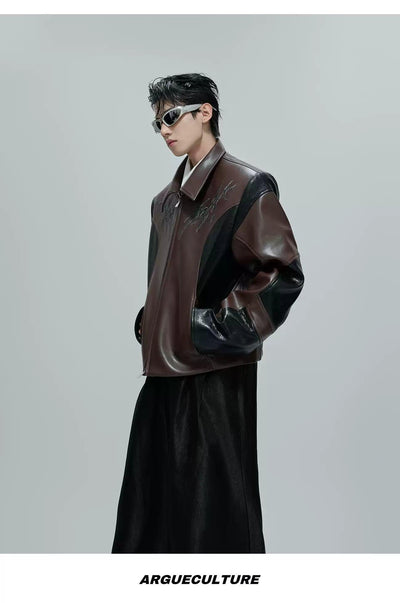 Contrast Splice Faux Leather Jacket Korean Street Fashion Jacket By Argue Culture Shop Online at OH Vault