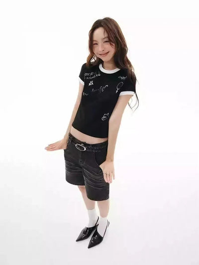 Washed Pleated Whisker Denim Shorts Korean Street Fashion Shorts By Funky Fun Shop Online at OH Vault