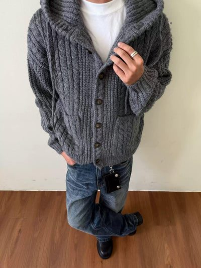 Twisted Knit Hooded Buttoned Sweater Korean Street Fashion Hoodie By Made Extreme Shop Online at OH Vault