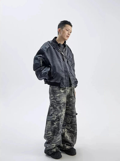 Distressed Washed Short Bomber Jacket Korean Street Fashion Jacket By Ash Dark Shop Online at OH Vault