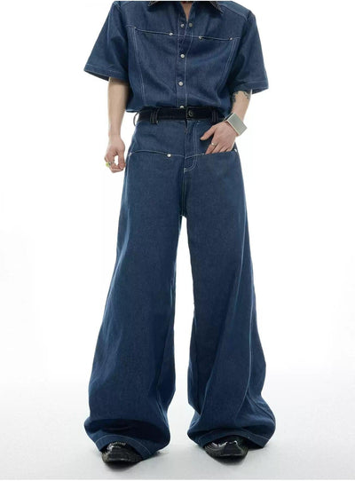 Structured Snap Buttons Denim Shirt & Jeans Set Korean Street Fashion Clothing Set By Argue Culture Shop Online at OH Vault