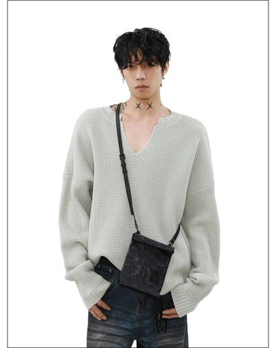 Waffle Textured V-Neck Sweater Korean Street Fashion Sweater By Mr Nearly Shop Online at OH Vault