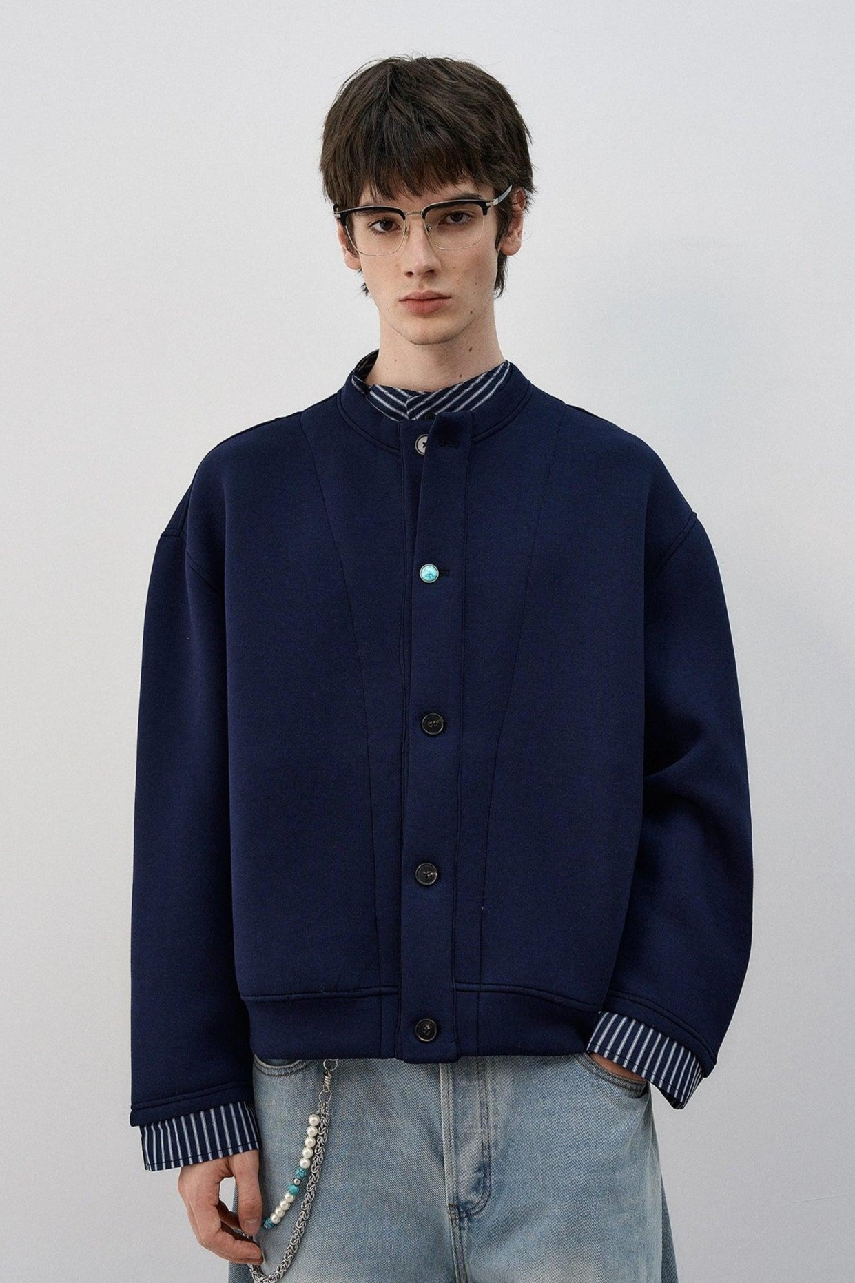 Stripe Spliced Comfty Buttoned Jacket Korean Street Fashion Jacket By MaxDstr Shop Online at OH Vault