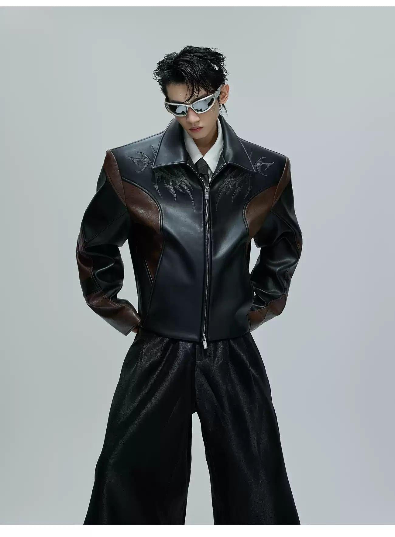 Contrast Splice Faux Leather Jacket Korean Street Fashion Jacket By Argue Culture Shop Online at OH Vault