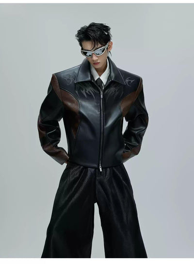 Contrast Splice Faux Leather Jacket Korean Street Fashion Jacket By Argue Culture Shop Online at OH Vault