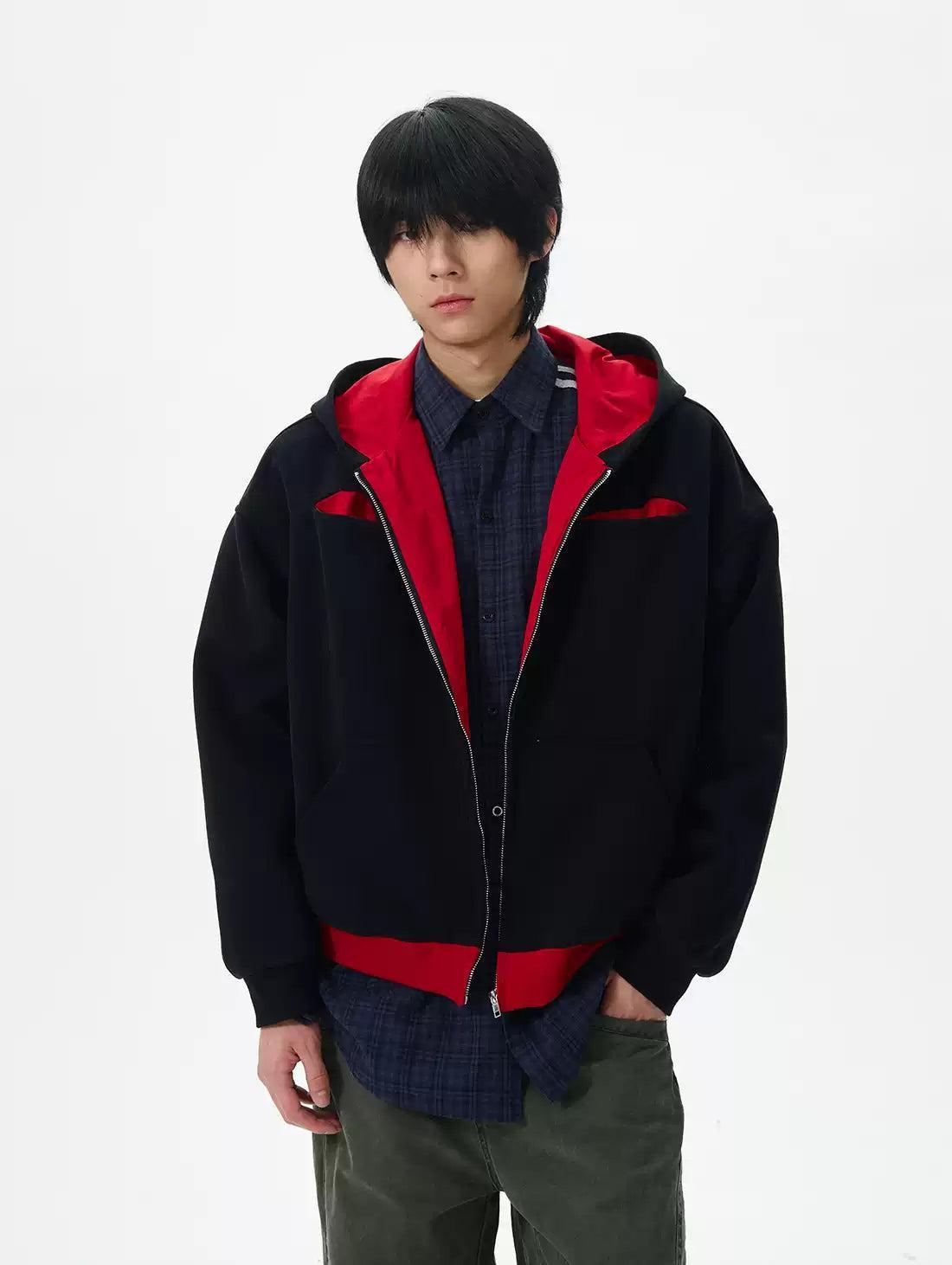 Contrast Color Zip-Up Hoodie Korean Street Fashion Hoodie By 77Flight Shop Online at OH Vault