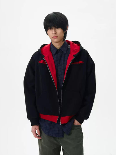 Contrast Color Zip-Up Hoodie Korean Street Fashion Hoodie By 77Flight Shop Online at OH Vault