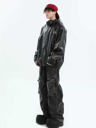 Zipped Hooded PU Leather Jacket Korean Street Fashion Jacket By INS Korea Shop Online at OH Vault