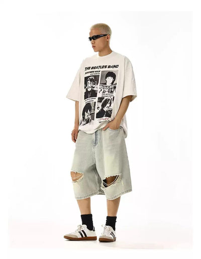 Faded Ripped Knee Denim Shorts Korean Street Fashion Shorts By MEBXX Shop Online at OH Vault