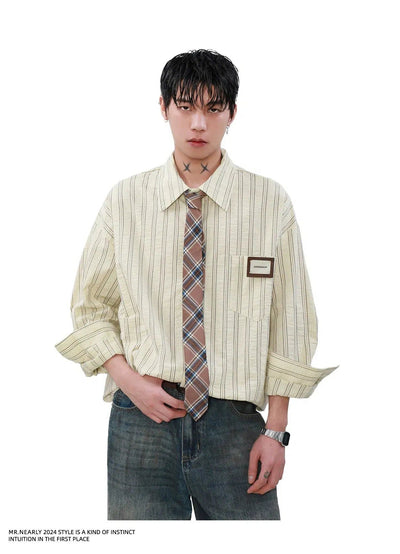 Collegiate Striped Shirt Korean Street Fashion Shirt By Mr Nearly Shop Online at OH Vault