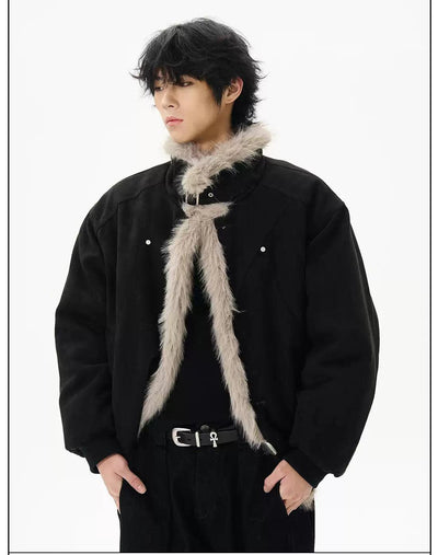 Fur Trimmed Micro Suede Jacket Korean Street Fashion Jacket By 77Flight Shop Online at OH Vault