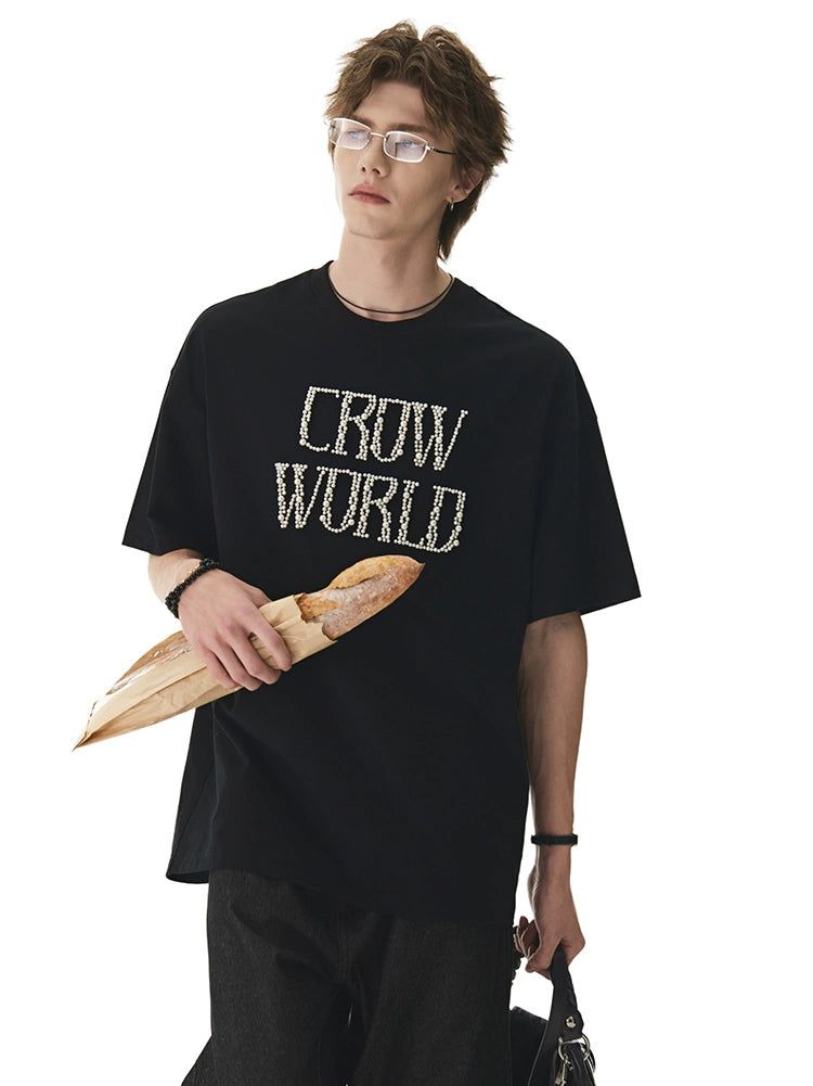 Textured Logo Detail T-Shirt Korean Street Fashion T-Shirt By Cro World Shop Online at OH Vault