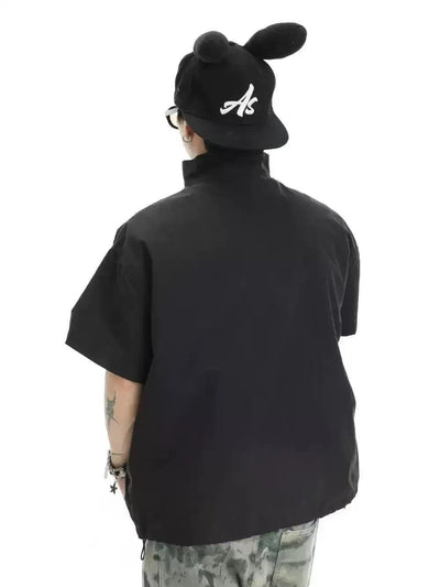 Asymmetic Zipped Stand Collar S/S Jacket Korean Street Fashion Shirt By INS Korea Shop Online at OH Vault