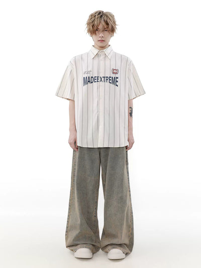 Text Print Striped Shirt Korean Street Fashion Shirt By Mr Nearly Shop Online at OH Vault