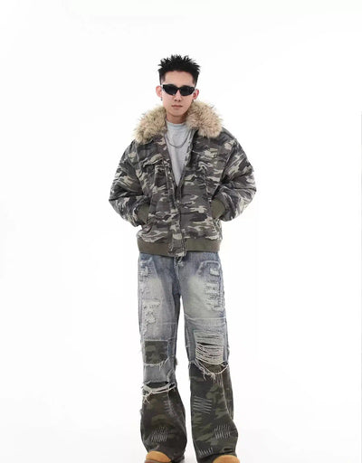 Detachable Fur Camo Short Jacket Korean Street Fashion Jacket By Blacklists Shop Online at OH Vault