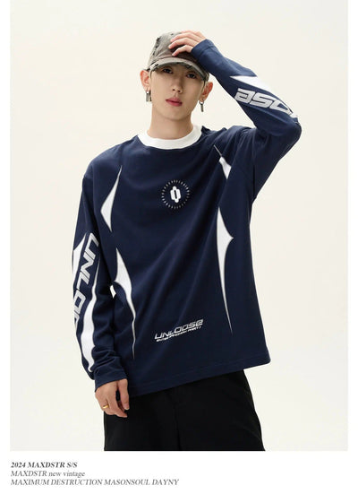 Sports Logo Contrast Long Sleeve T-Shirt Korean Street Fashion T-Shirt By MaxDstr Shop Online at OH Vault