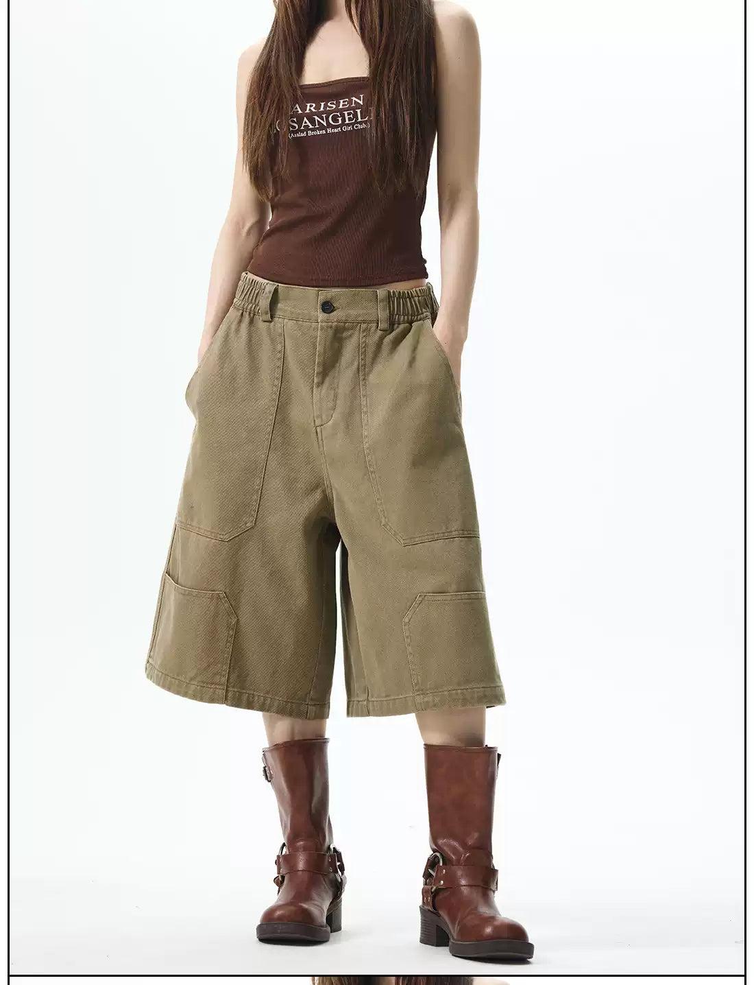 Chic Pocket Elastic Waist Cargo Shorts Korean Street Fashion Shorts By 77Flight Shop Online at OH Vault
