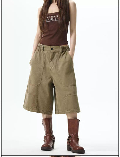 Chic Pocket Elastic Waist Cargo Shorts Korean Street Fashion Shorts By 77Flight Shop Online at OH Vault
