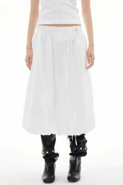 Snap Buttons and Drawstring Pleated Long Skirt Korean Street Fashion Skirt By Funky Fun Shop Online at OH Vault