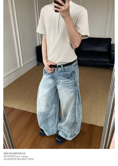 Whiskered Pleats Wide Leg Jeans Korean Street Fashion Jeans By MaxDstr Shop Online at OH Vault