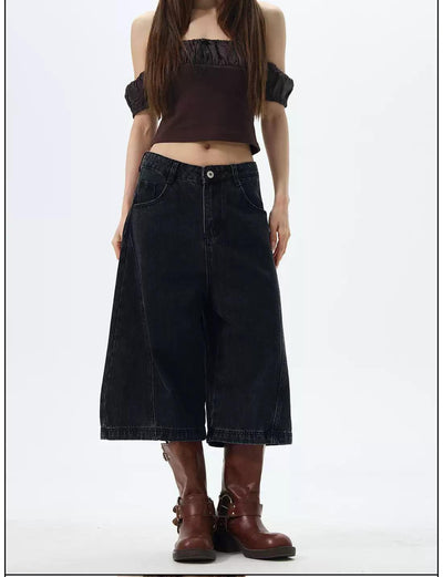 Basic Plain & Washed Wide Denim Shorts Korean Street Fashion Shorts By 77Flight Shop Online at OH Vault